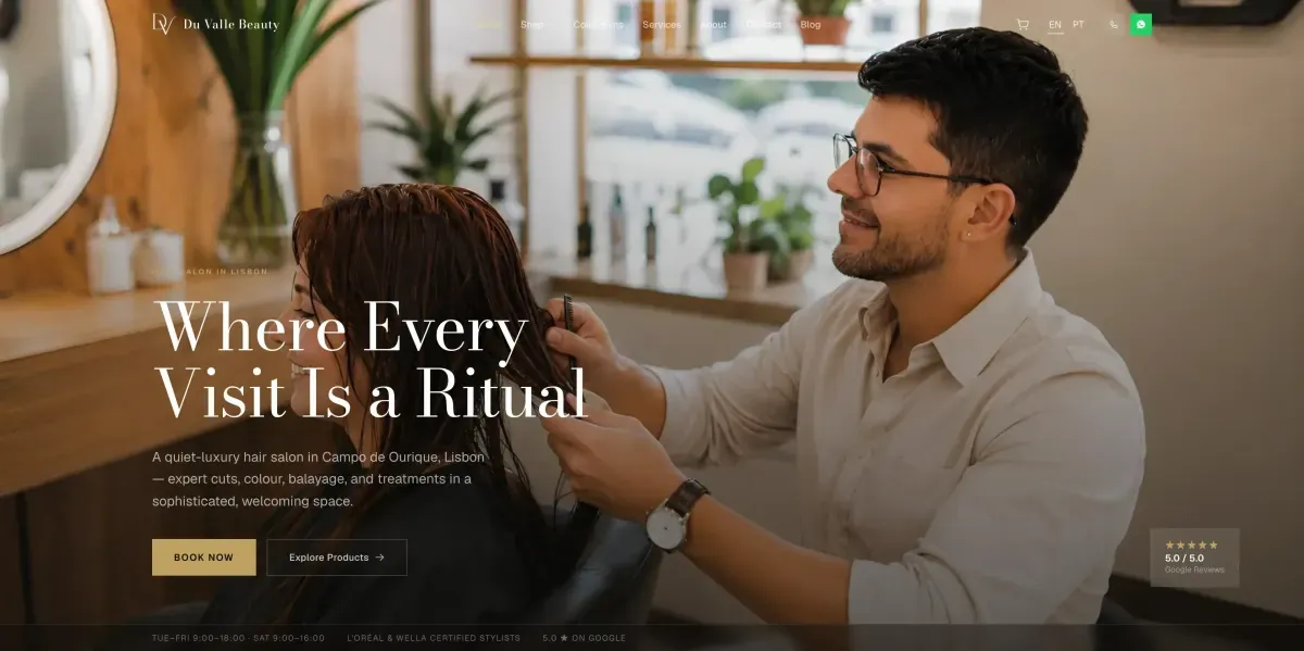 Screenshot of the Du Valle Beauty website