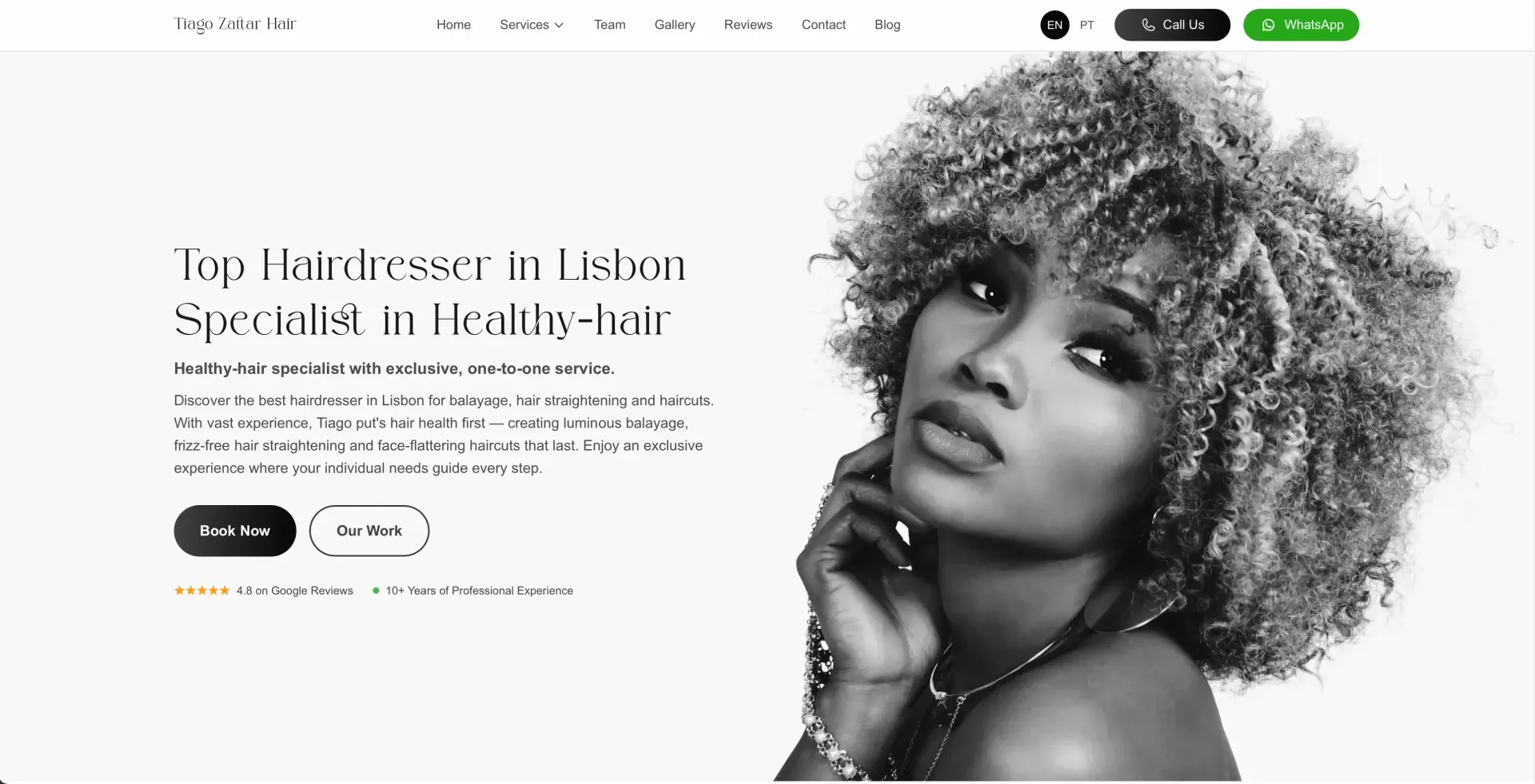 Screenshot of the Tiago Zattar Hair website