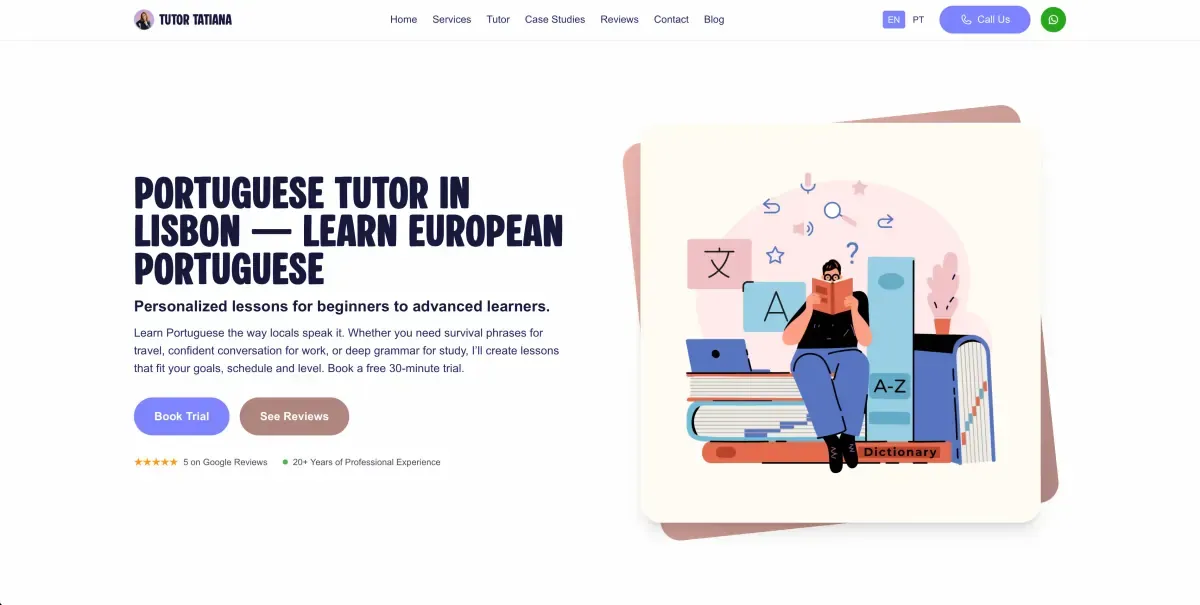 Screenshot of the Tutor Tatiana website